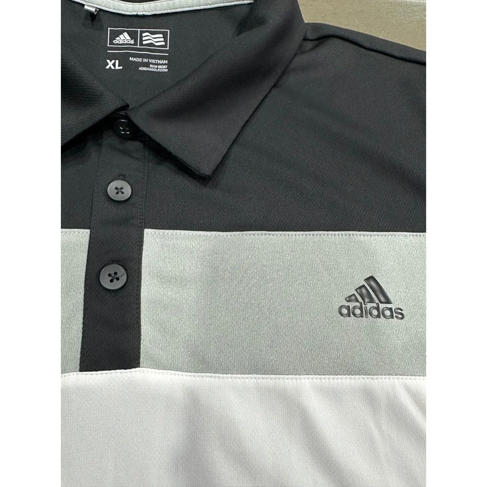 Adidas Golf Mens XL Polo Shirt Colorblock Black White‎ Grey Performance BC1995